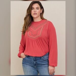 TORRID • Crinkle Gauze Embroidered Blouse